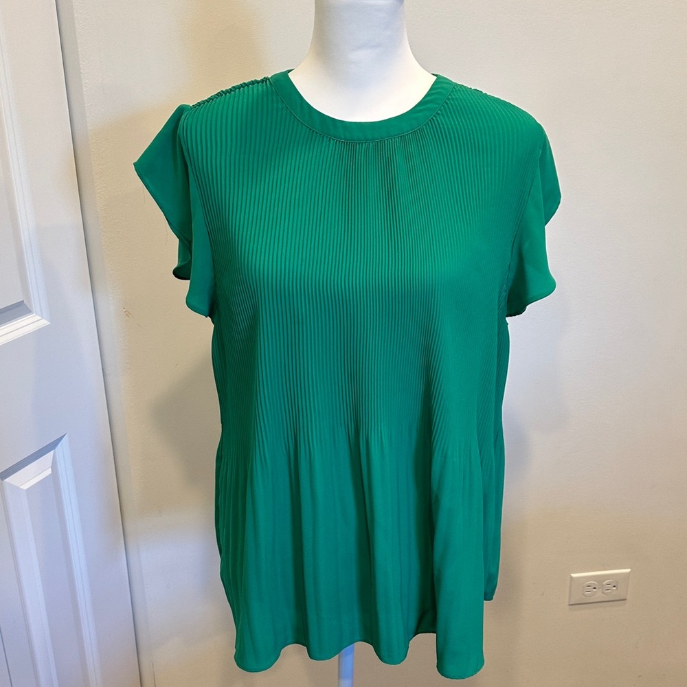 Adrianna Papell Emerald Pleated Blouse